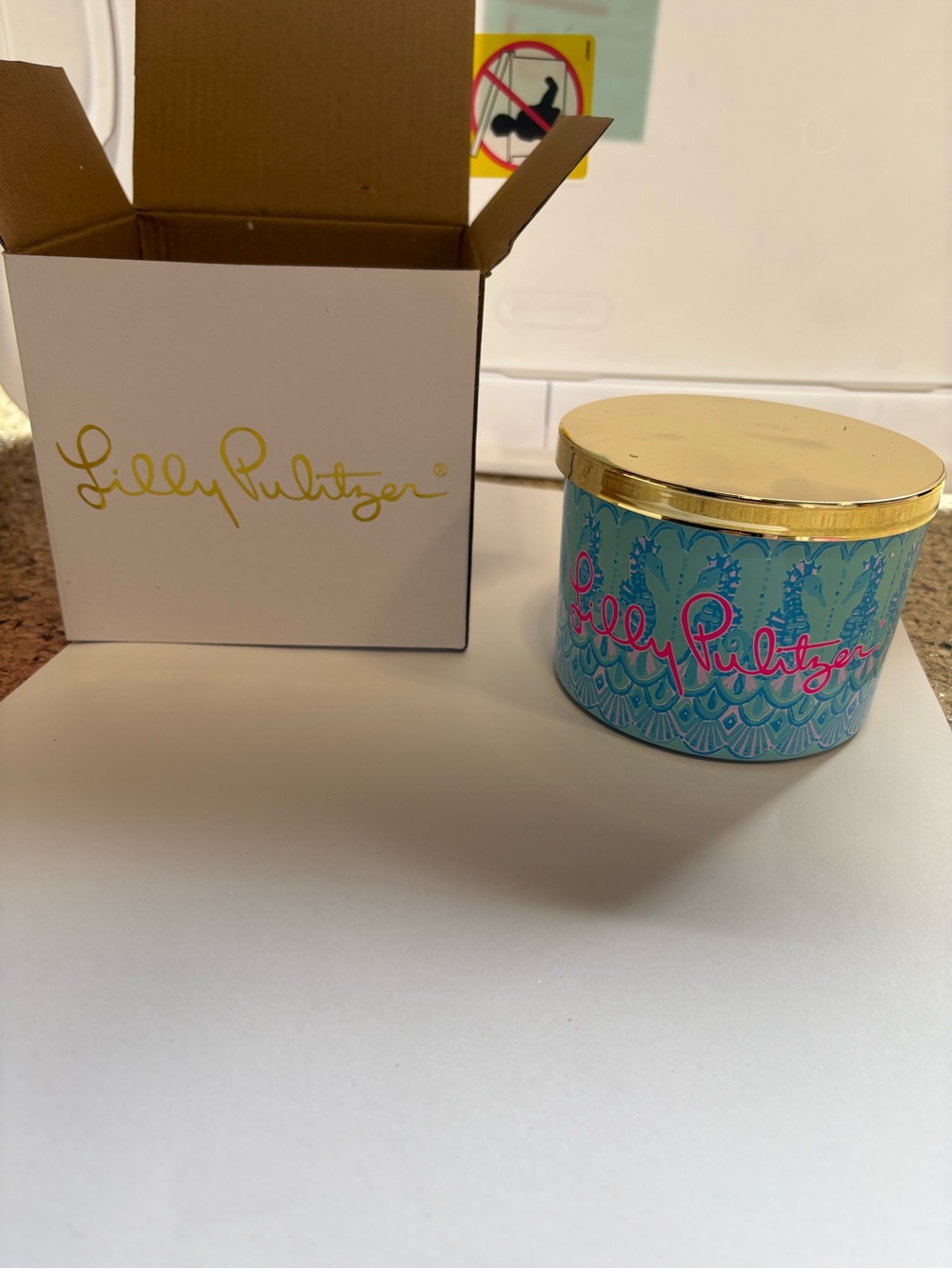 Lilly Pulitzer Blue & Pink Scented Candle with Gold Lid